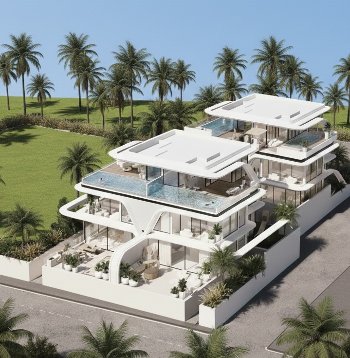 Architectural detail of the Netanya unique beachfront new build